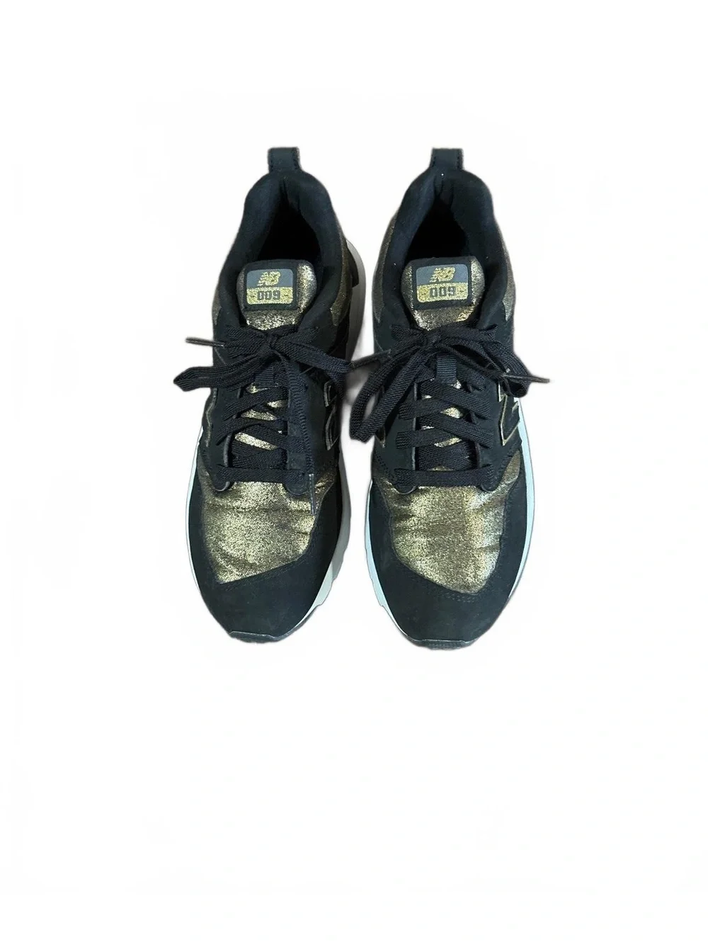 Y2K Retro New Balance 009 V1 Women's Black Gold Metallic Lifestyle Shoes Size 8